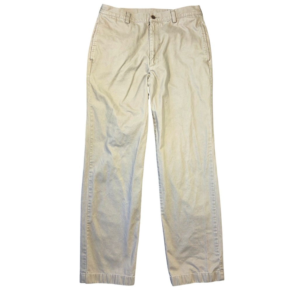 Brooks Sport Mens‎ Khaki Tan Flat Front Chino Pants Straight Leg Cotton 32x32